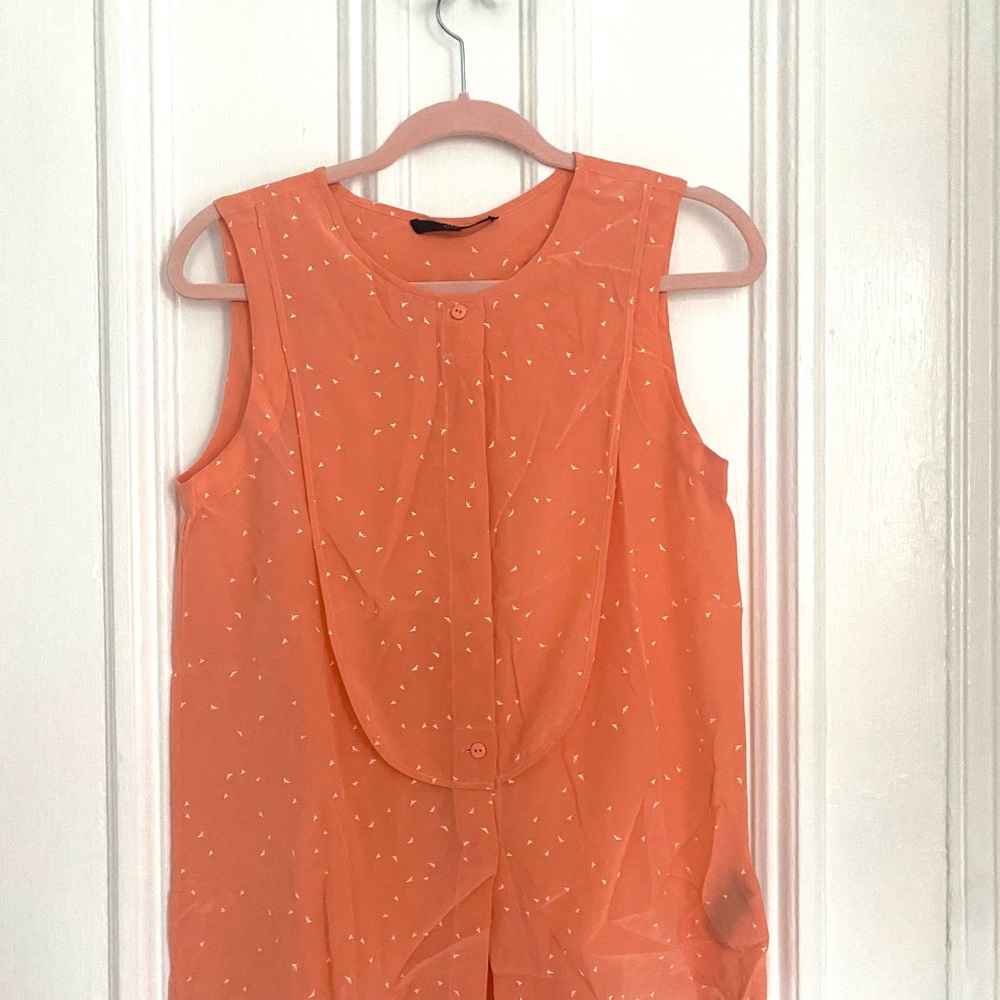 Tibi Peach Top with White Bird Pattern